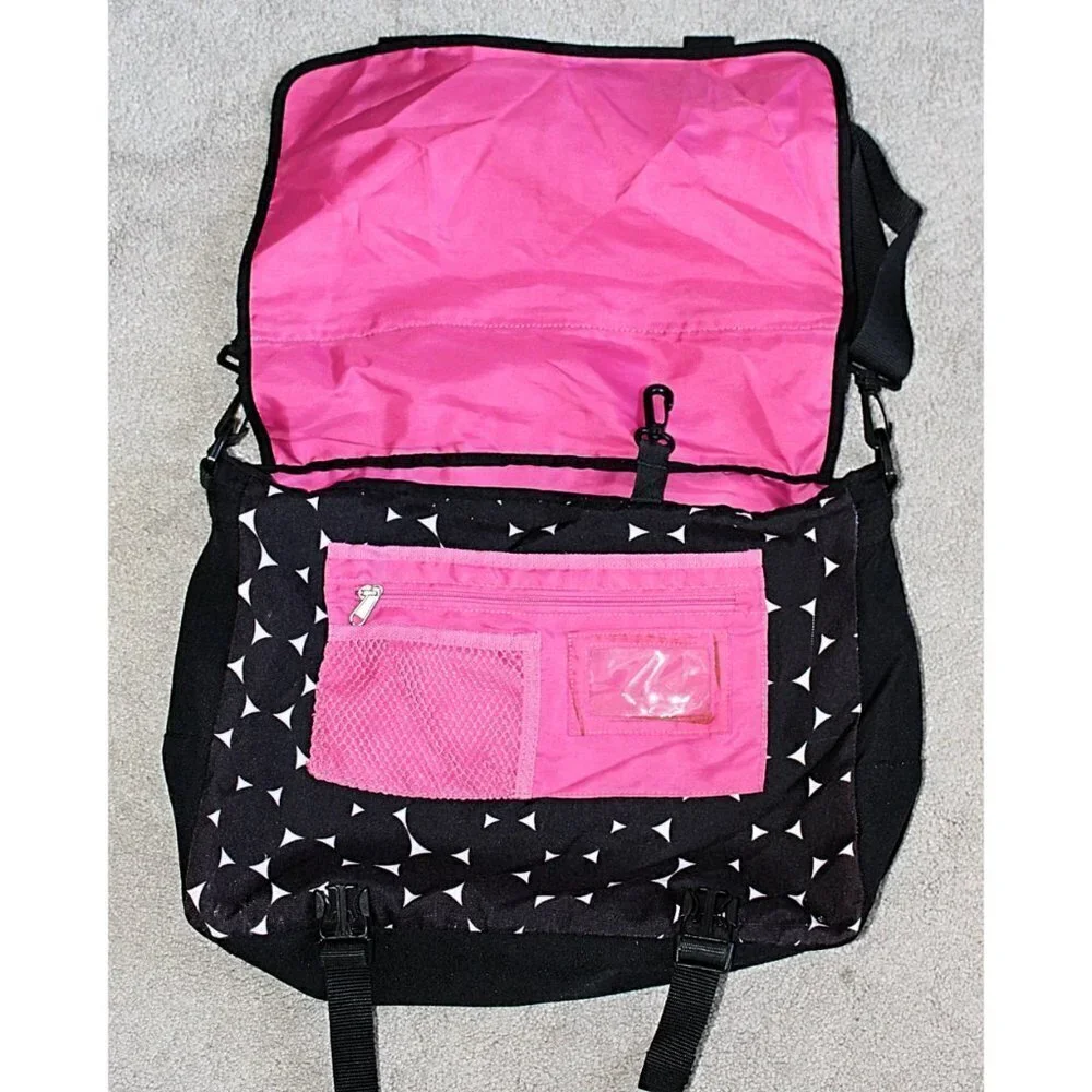 PBTeen - Pottery Barn Pack It Mod Dot Messenger Bag, Black + Pink